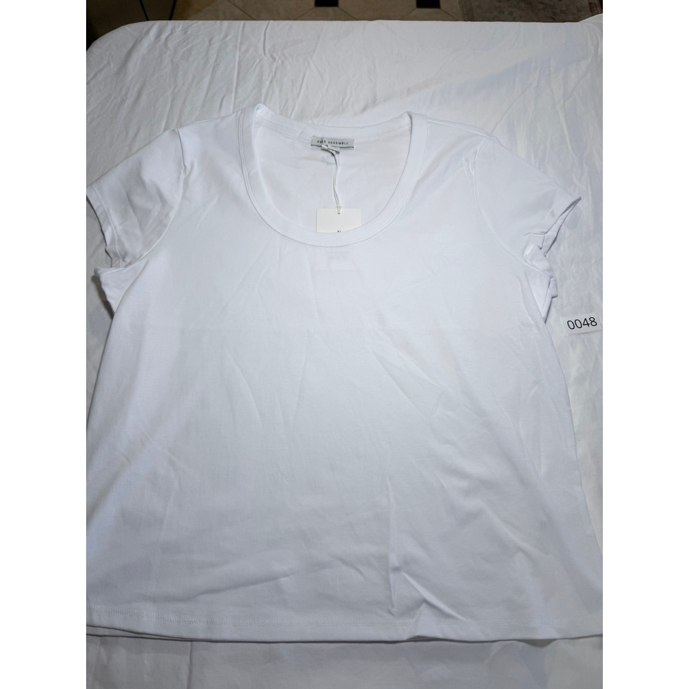 Free Assembly Womens White Scoop Neck Short Sleeve Ribbed T-Shirt Juniors XL